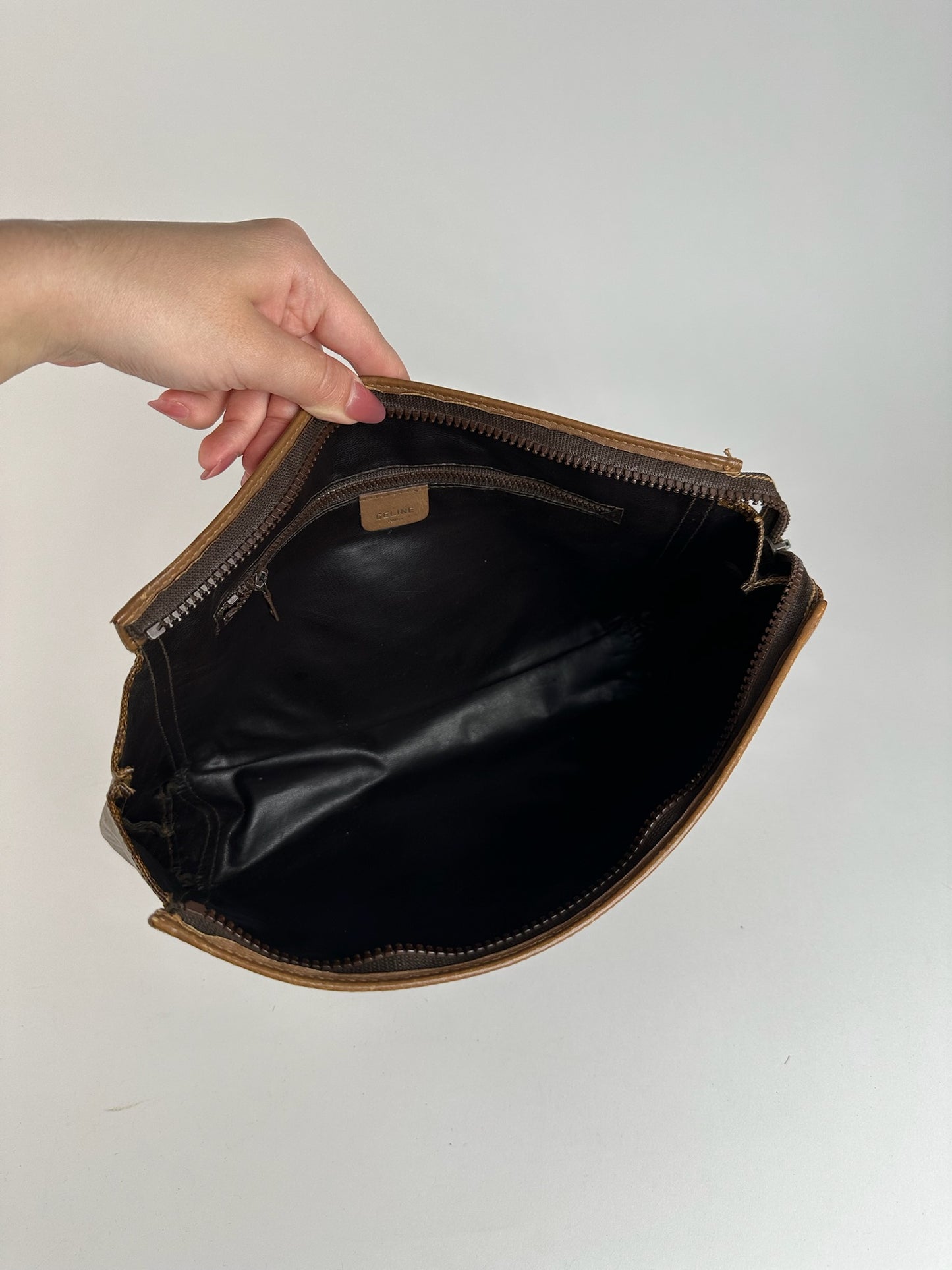 Vintage Celine Triomphe Leather Clutch brown
