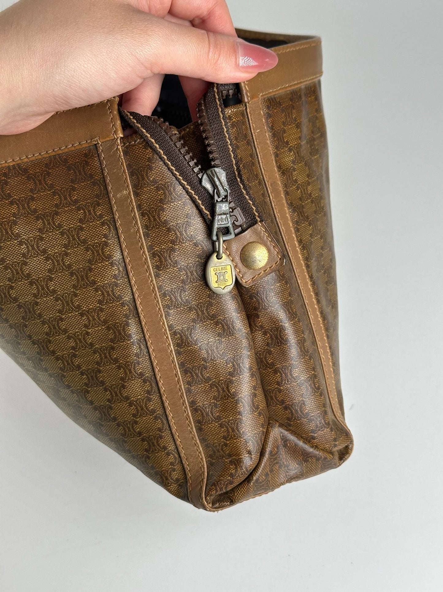 Vintage Celine Triomphe Leather Clutch brown