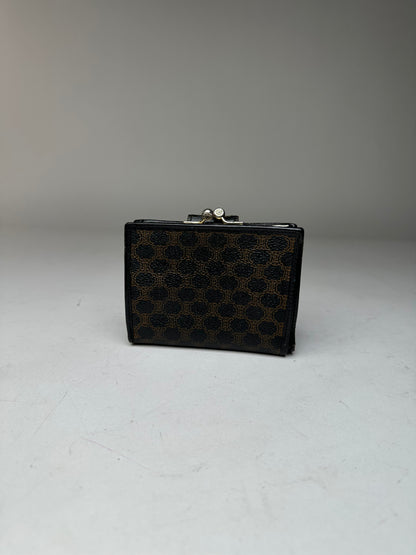 Vintage Celine Paris Triomphe Monogram Leather Wallet Black Brown