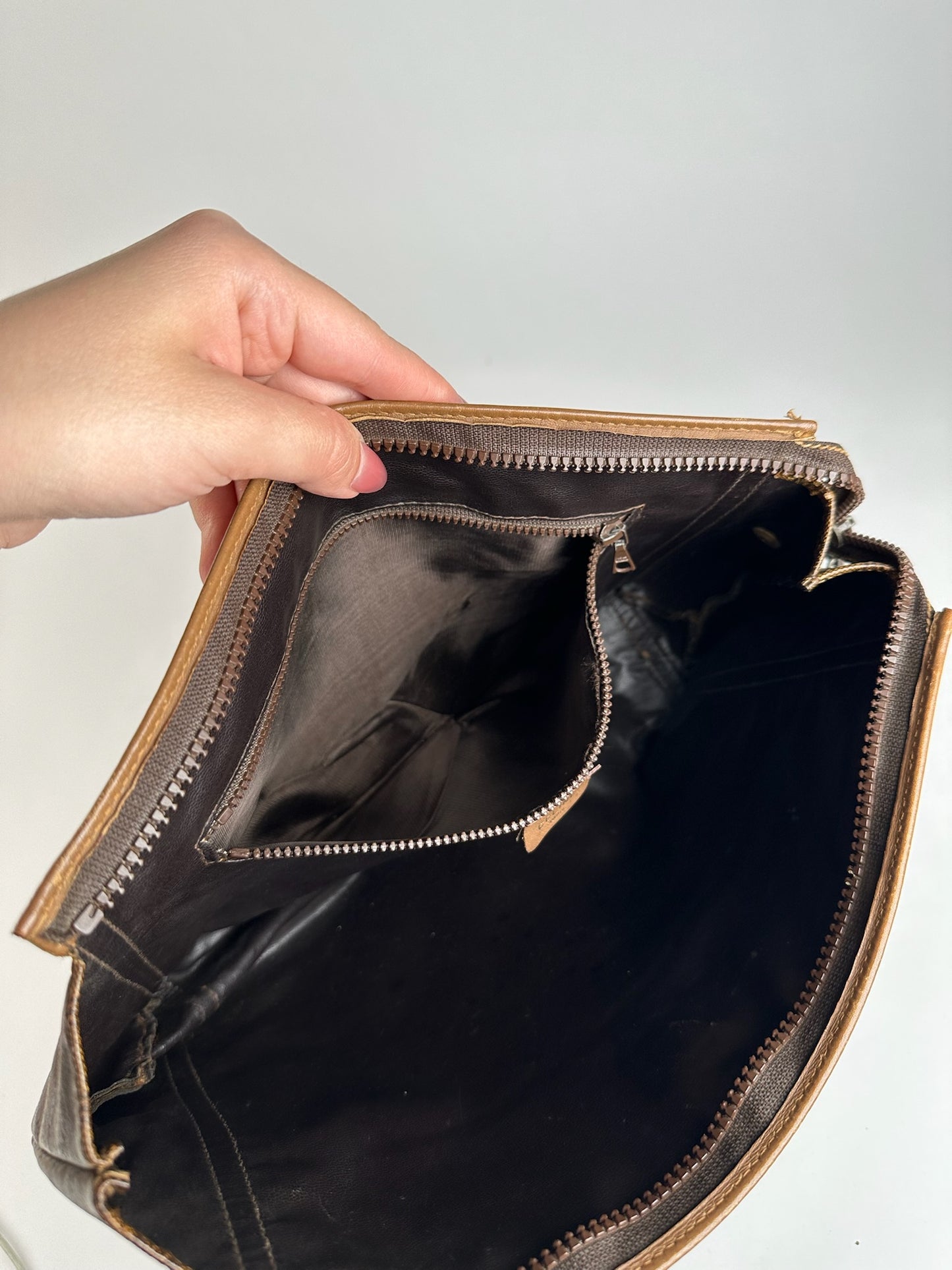 Vintage Celine Triomphe Leather Clutch brown