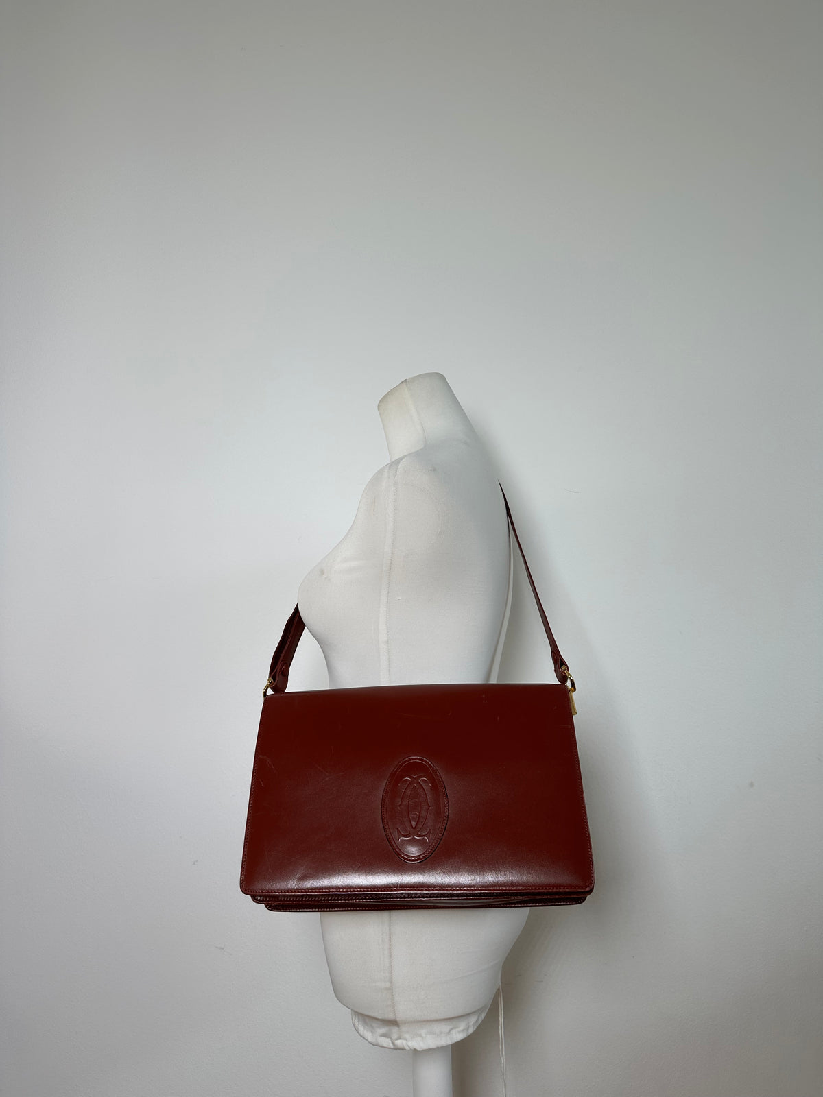 Vintage Cartier Must de Cartier Flap Crossbody Bag c. Late 1980s Burgundy