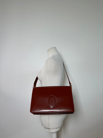 Vintage Cartier Must de Cartier Flap Crossbody Bag c. Late 1980s Burgundy