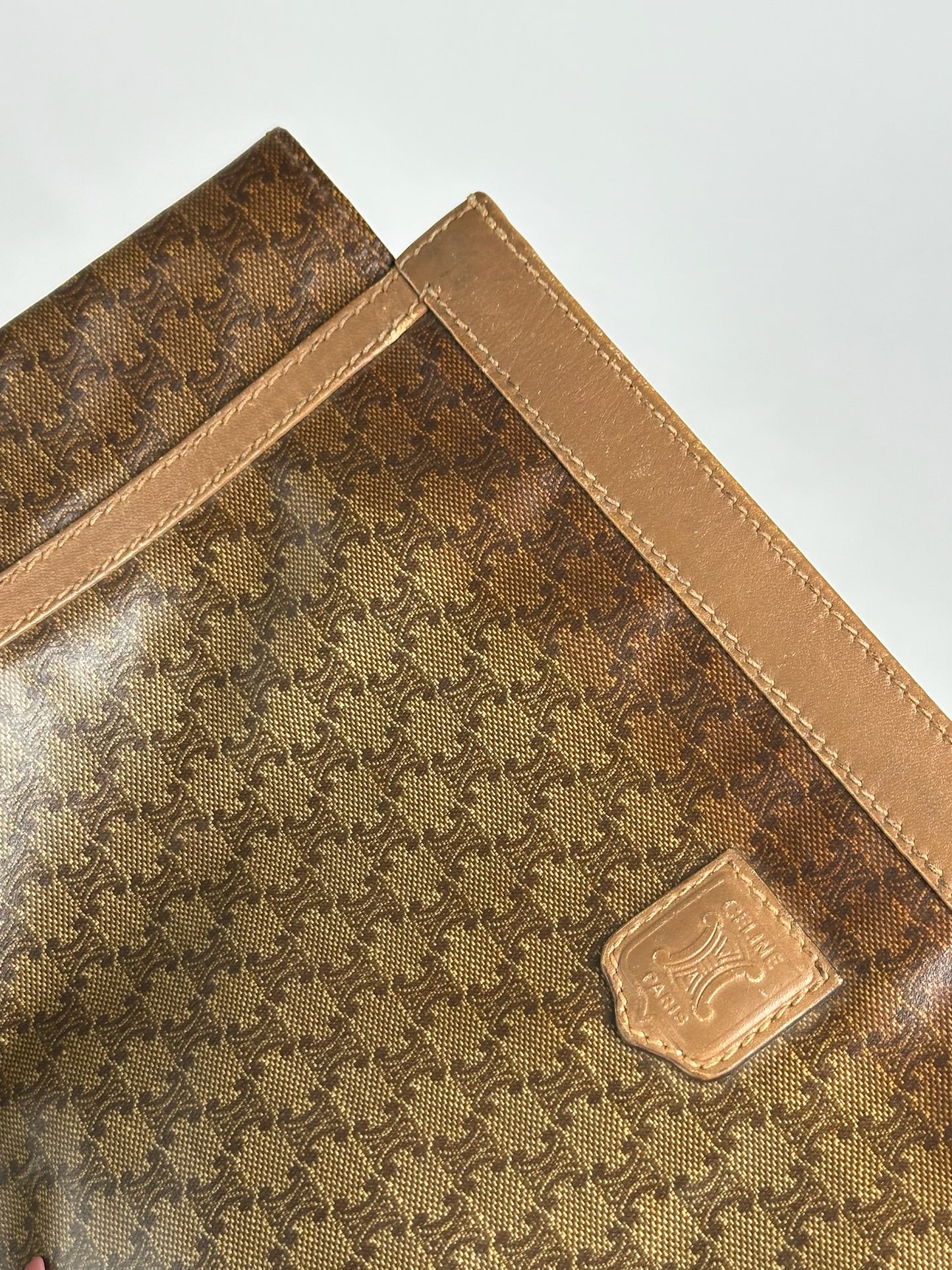 Vintage Celine Triomphe Leather Clutch brown