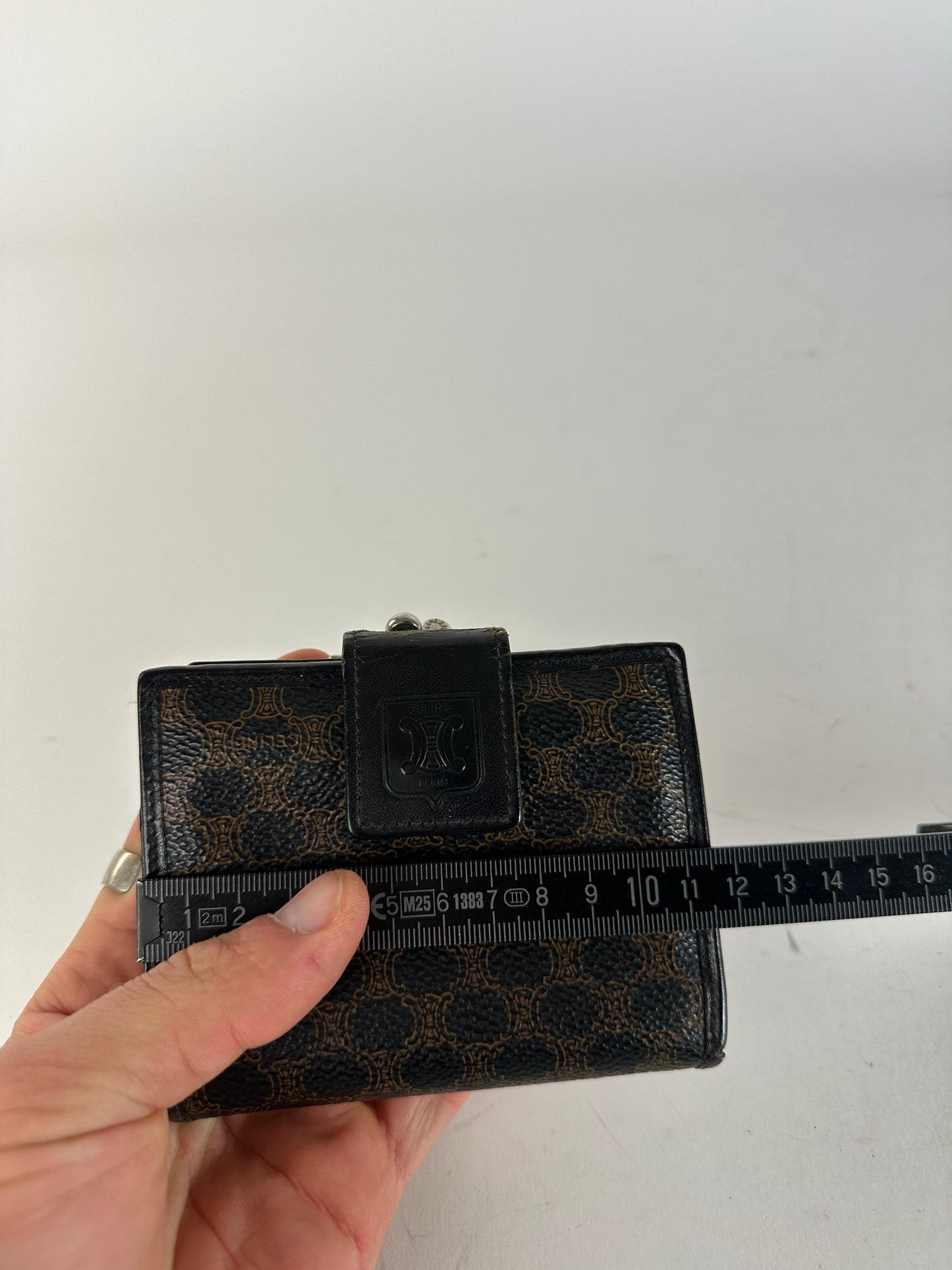 Vintage Celine Paris Triomphe Monogram Leather Wallet Black Brown