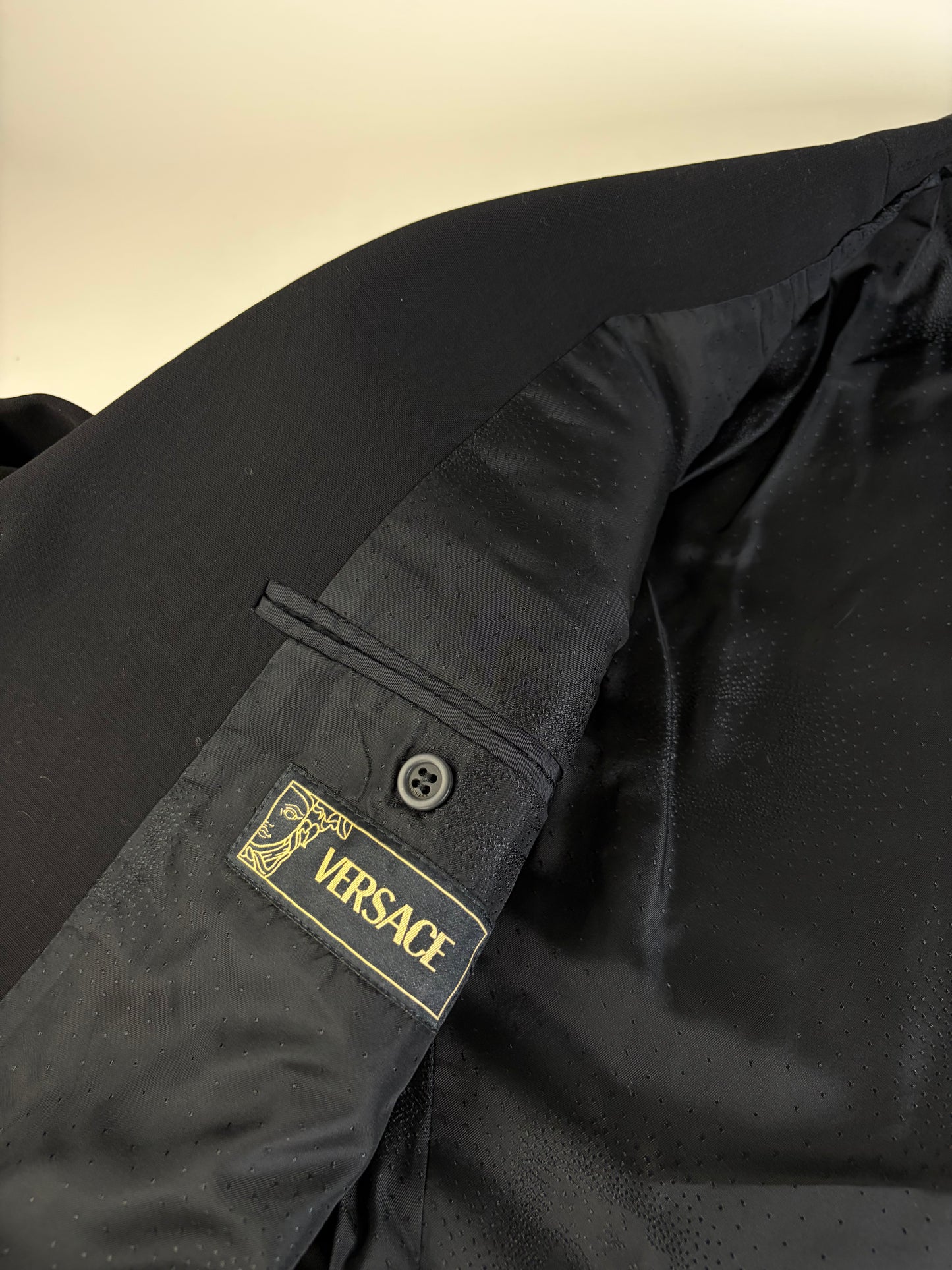 Vintage Versace Men's Wool Blend Suit Black XL