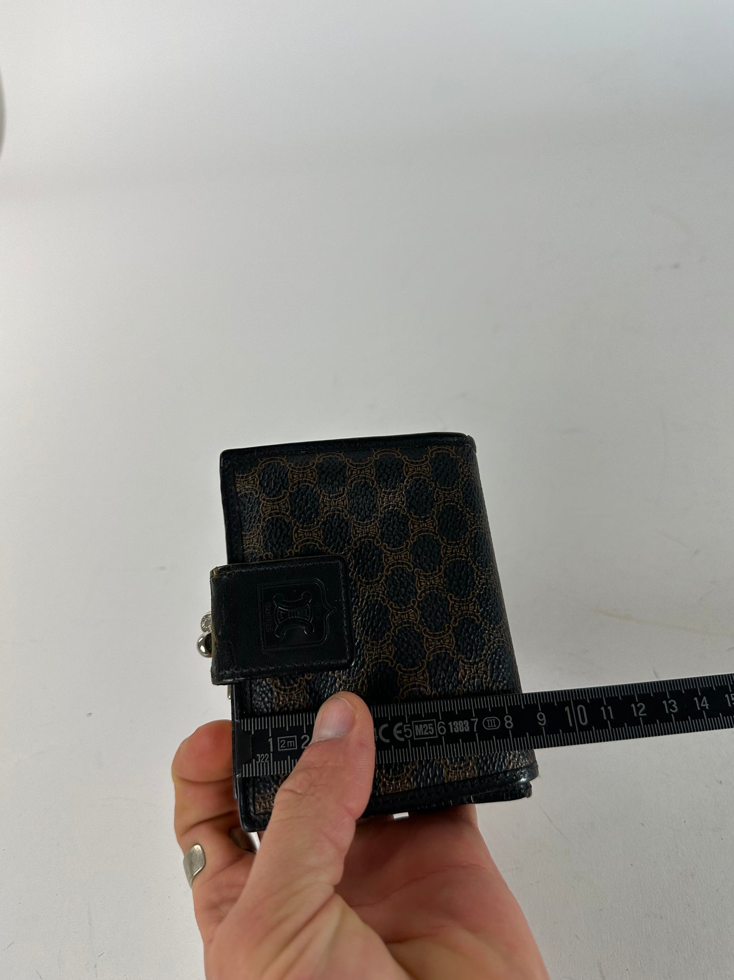 Vintage Celine Paris Triomphe Monogram Leather Wallet Black Brown