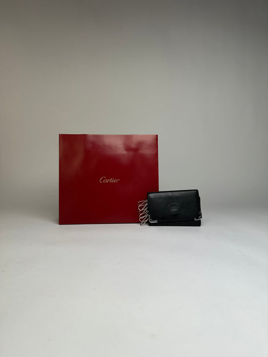 Vintage Cartier Leather Key Holder c. Late 1980s Black Burgundy
