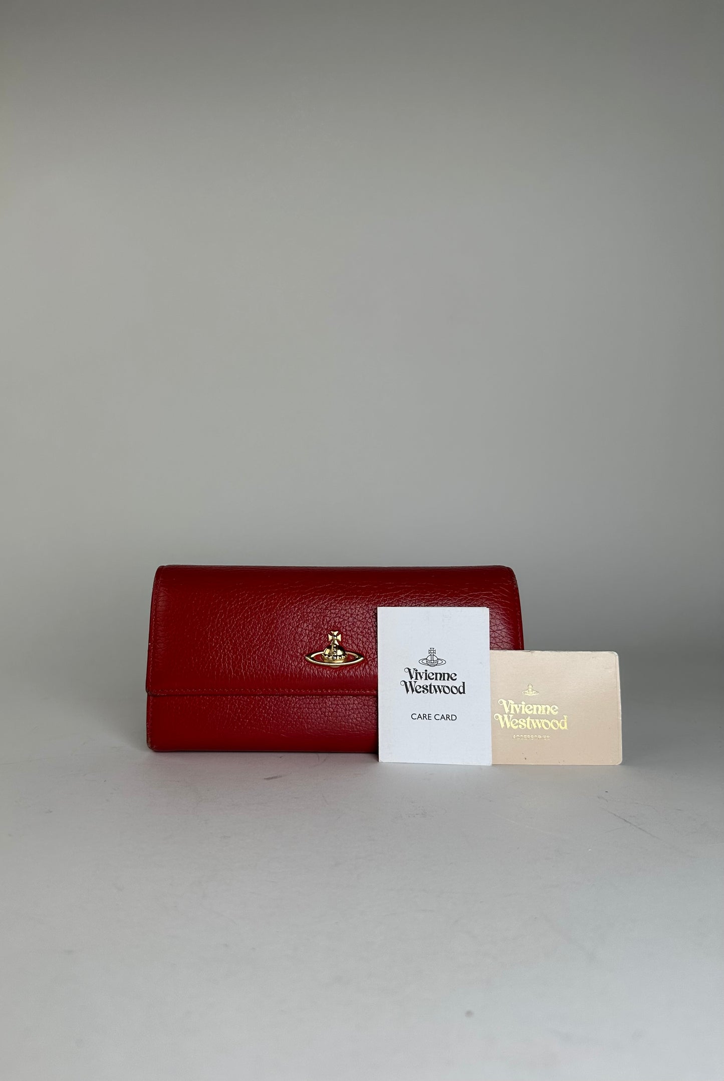 Vivienne Westwood Red Leather Wallet with Gold-Tone Orb Emblem