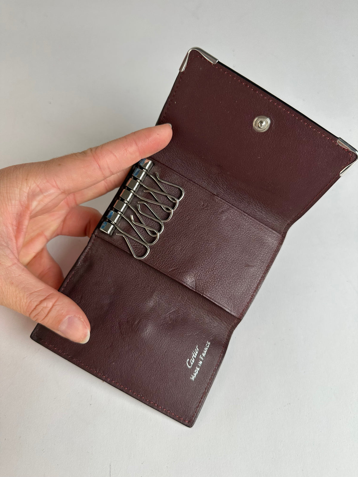 Vintage Cartier Leather Key Holder c. Late 1980s Black Burgundy
