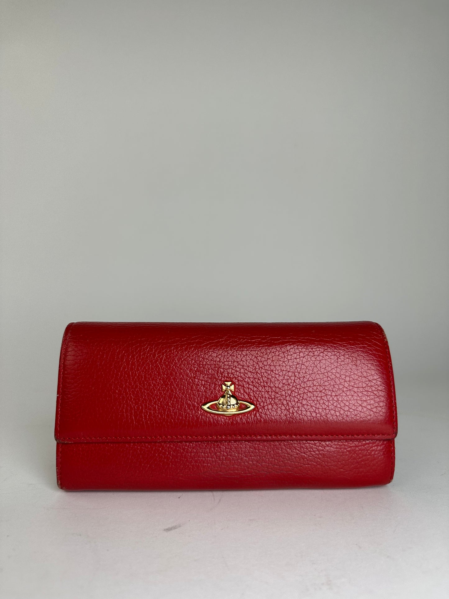 Vivienne Westwood Red Leather Wallet with Gold-Tone Orb Emblem
