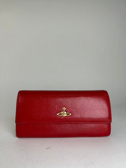 Vivienne Westwood Red Leather Wallet with Gold-Tone Orb Emblem
