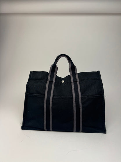 Vintage Hermes Canvas Tote Bag black