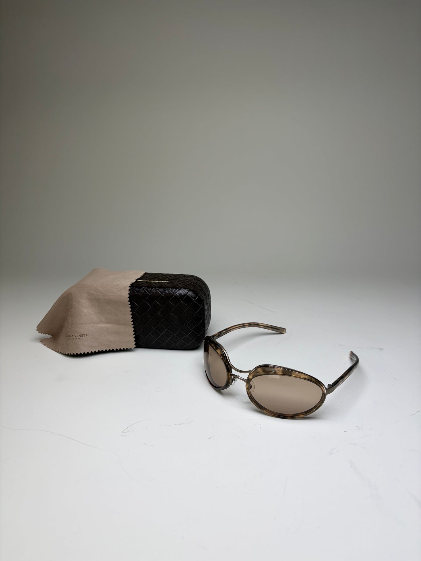 Vintage Bottega Veneta Acetate Sunglasses Brown Beige Gold