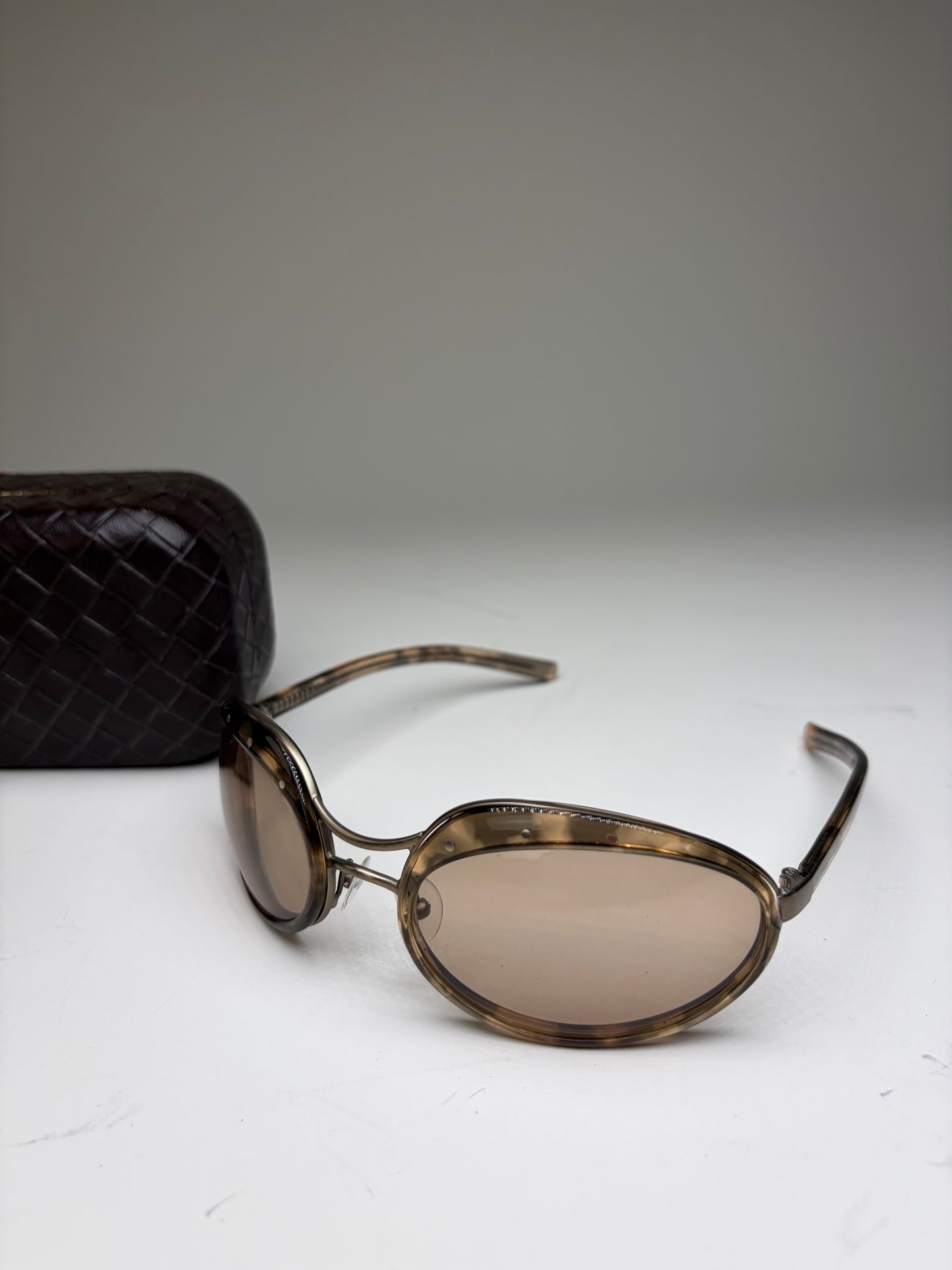 Vintage Bottega Veneta Acetate Sunglasses Brown Beige Gold