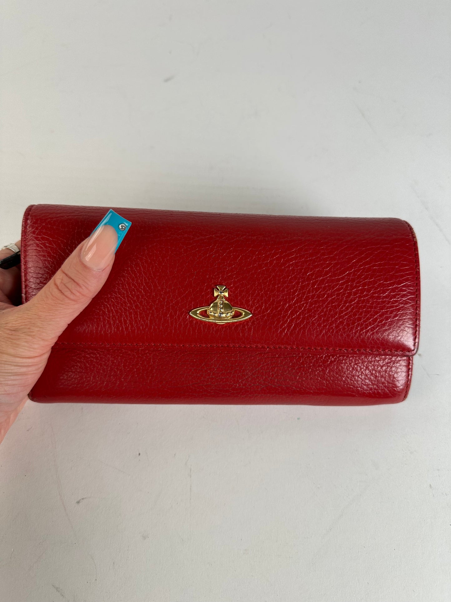 Vivienne Westwood Red Leather Wallet with Gold-Tone Orb Emblem