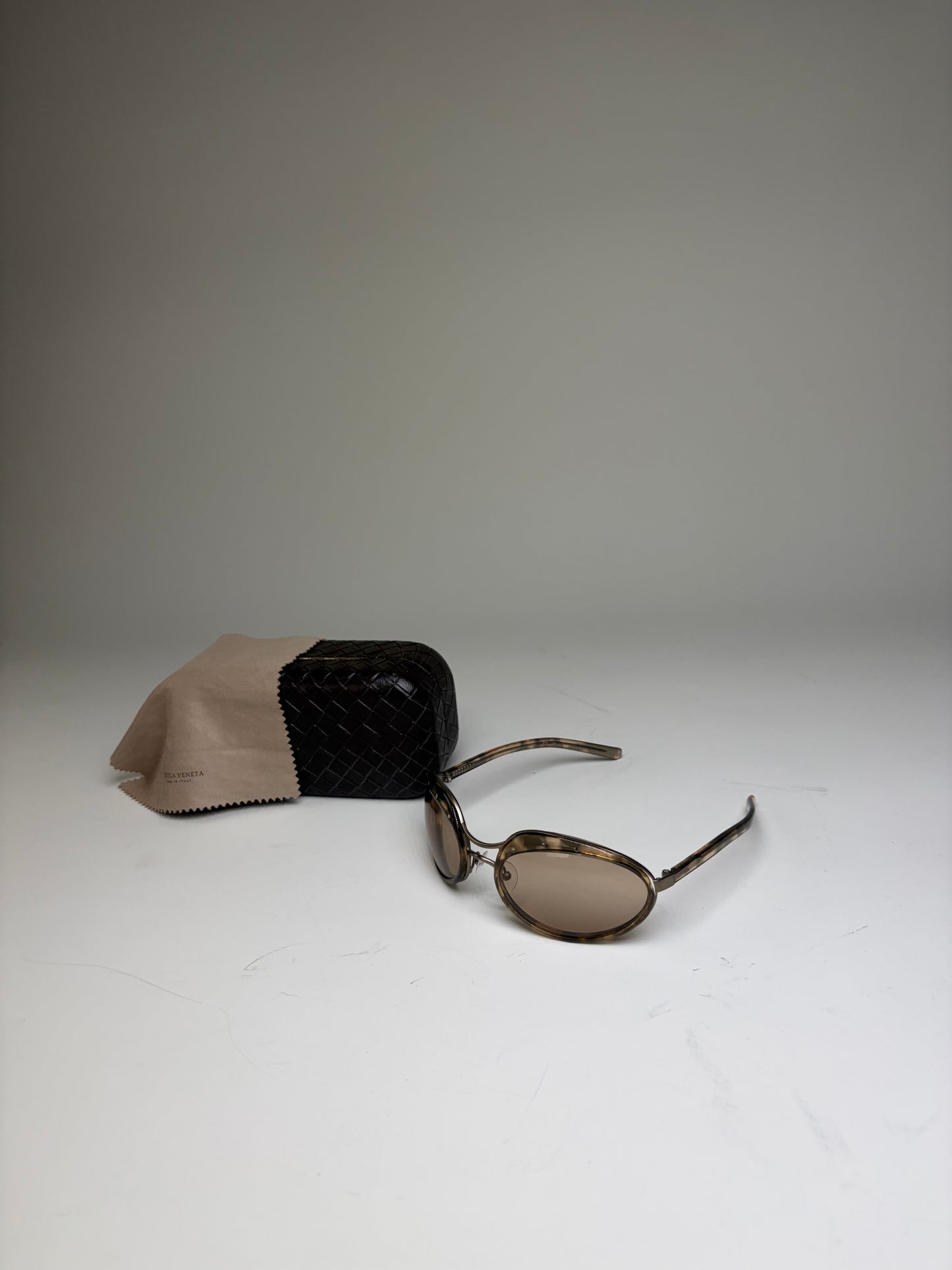 Vintage Bottega Veneta Acetate Sunglasses Brown Beige Gold