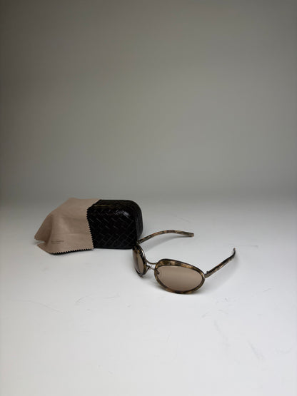 Vintage Bottega Veneta Acetate Sunglasses Brown Beige Gold