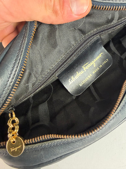 Vintage Salvatore Ferragamo Gancini Flap Crossbody Bag Late 1980s Black