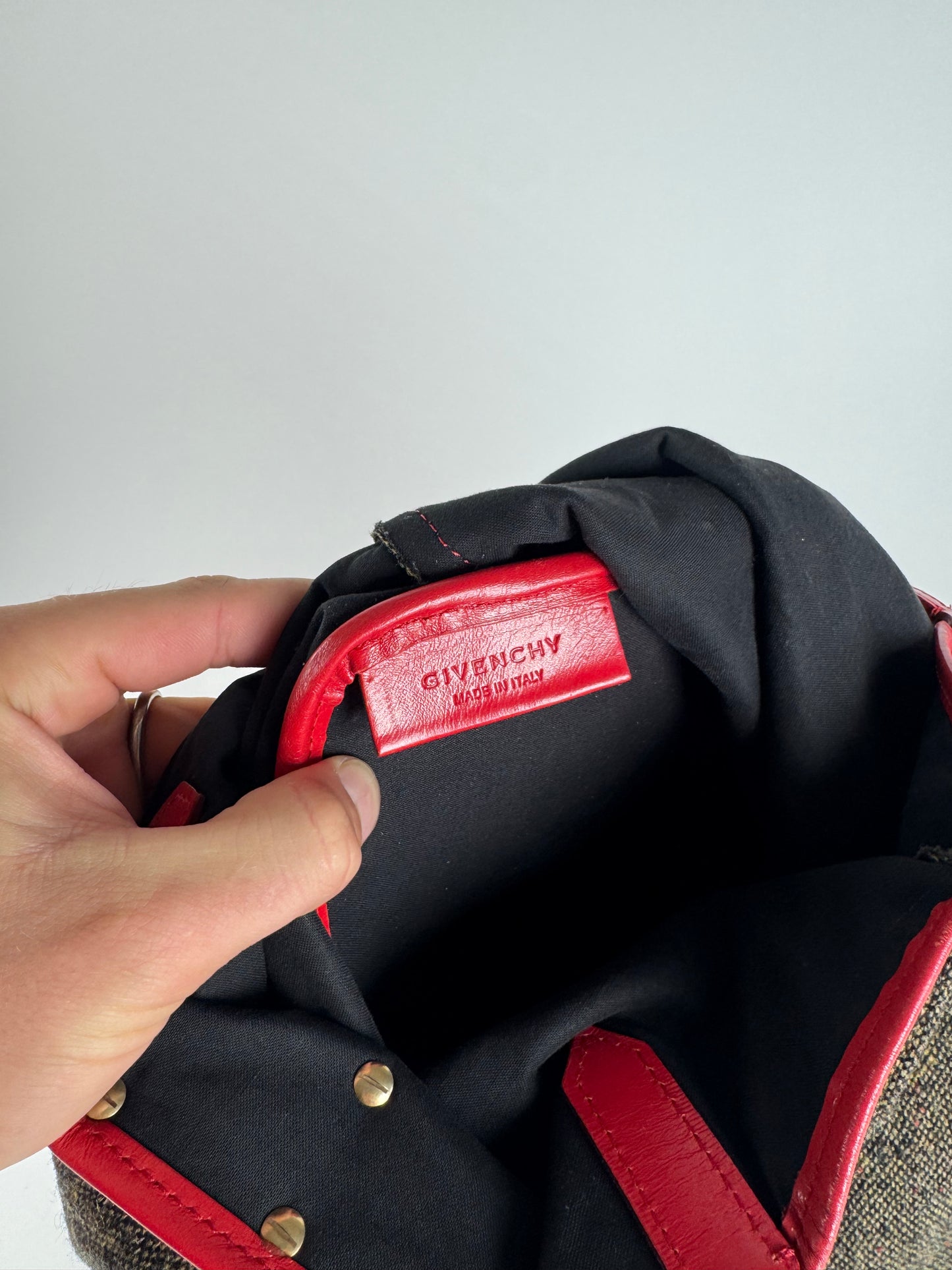 Vintage Givenchy Antigona Wool Patent Leather Tote Bag grey Red