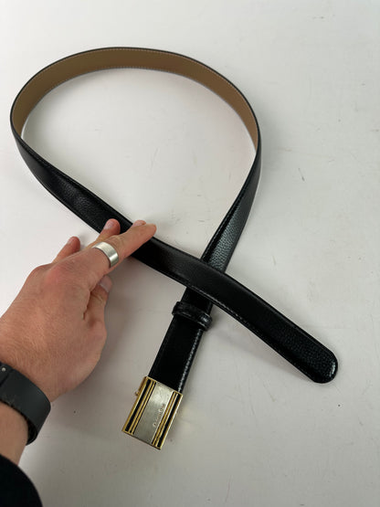 Vintage Burberry Snake Emblossed Leather Belt Black