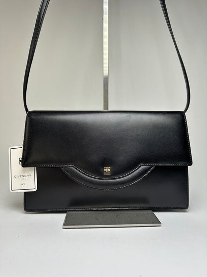 Vintage Givenchy 4G Logo Leather Flap Crossbody Bag Late 1980s Black
