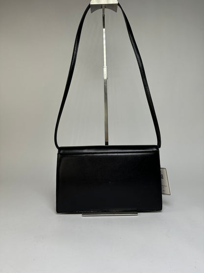 Vintage Givenchy 4G Logo Leather Flap Crossbody Bag Late 1980s Black