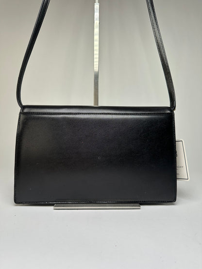 Vintage Givenchy 4G Logo Leather Flap Crossbody Bag Late 1980s Black