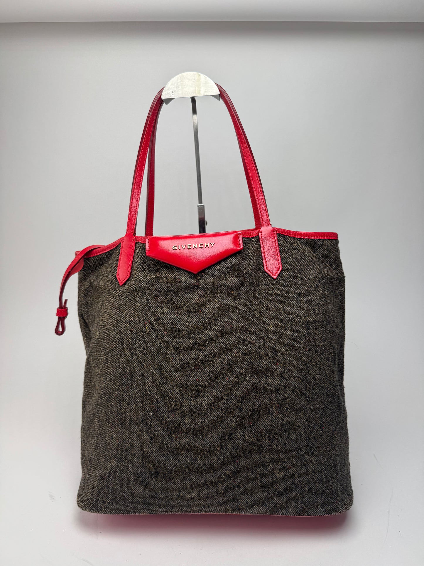 Vintage Givenchy Antigona Wool Patent Leather Tote Bag grey Red
