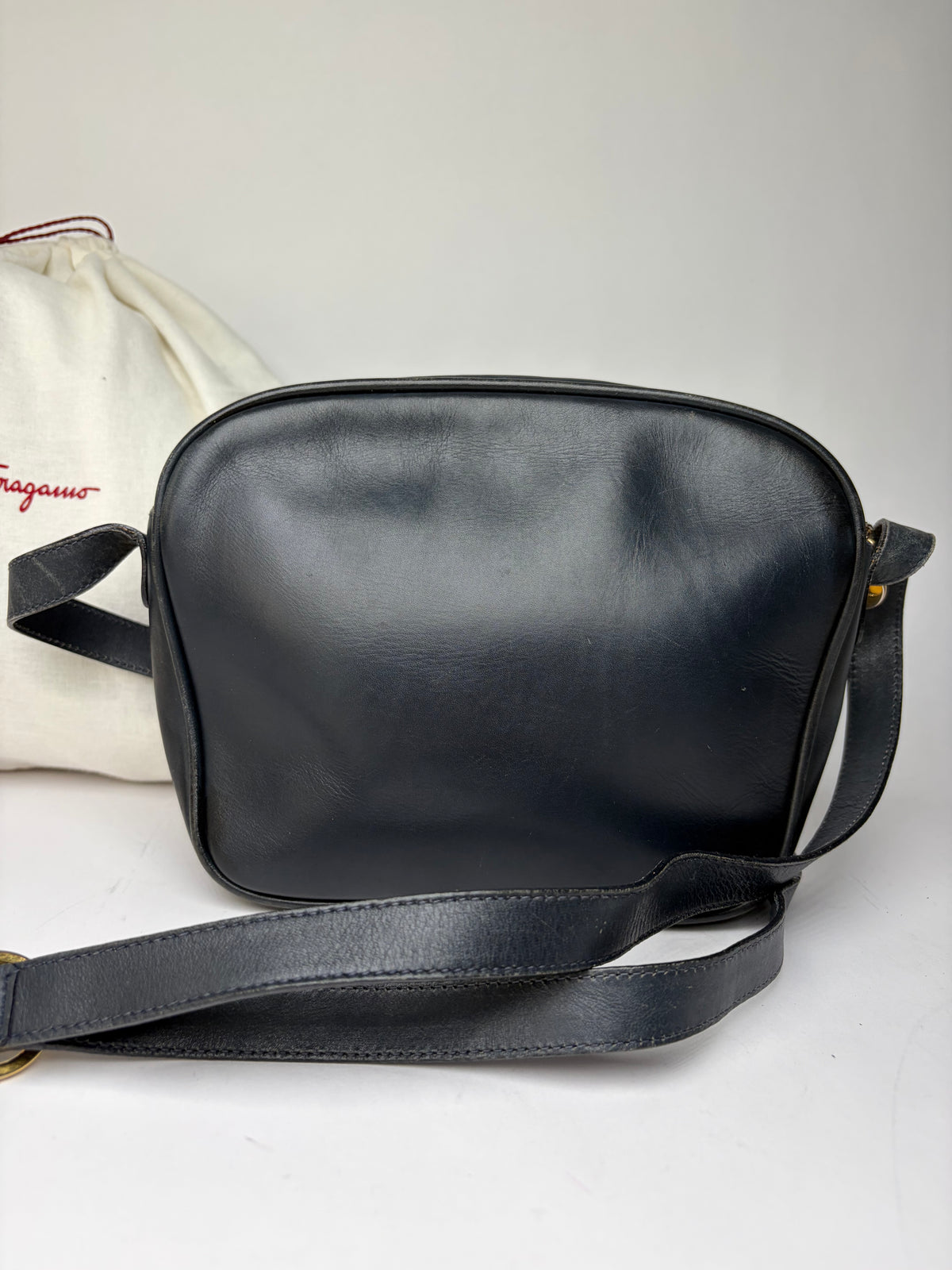 Vintage Salvatore Ferragamo Gancini Flap Crossbody Bag Late 1980s Black