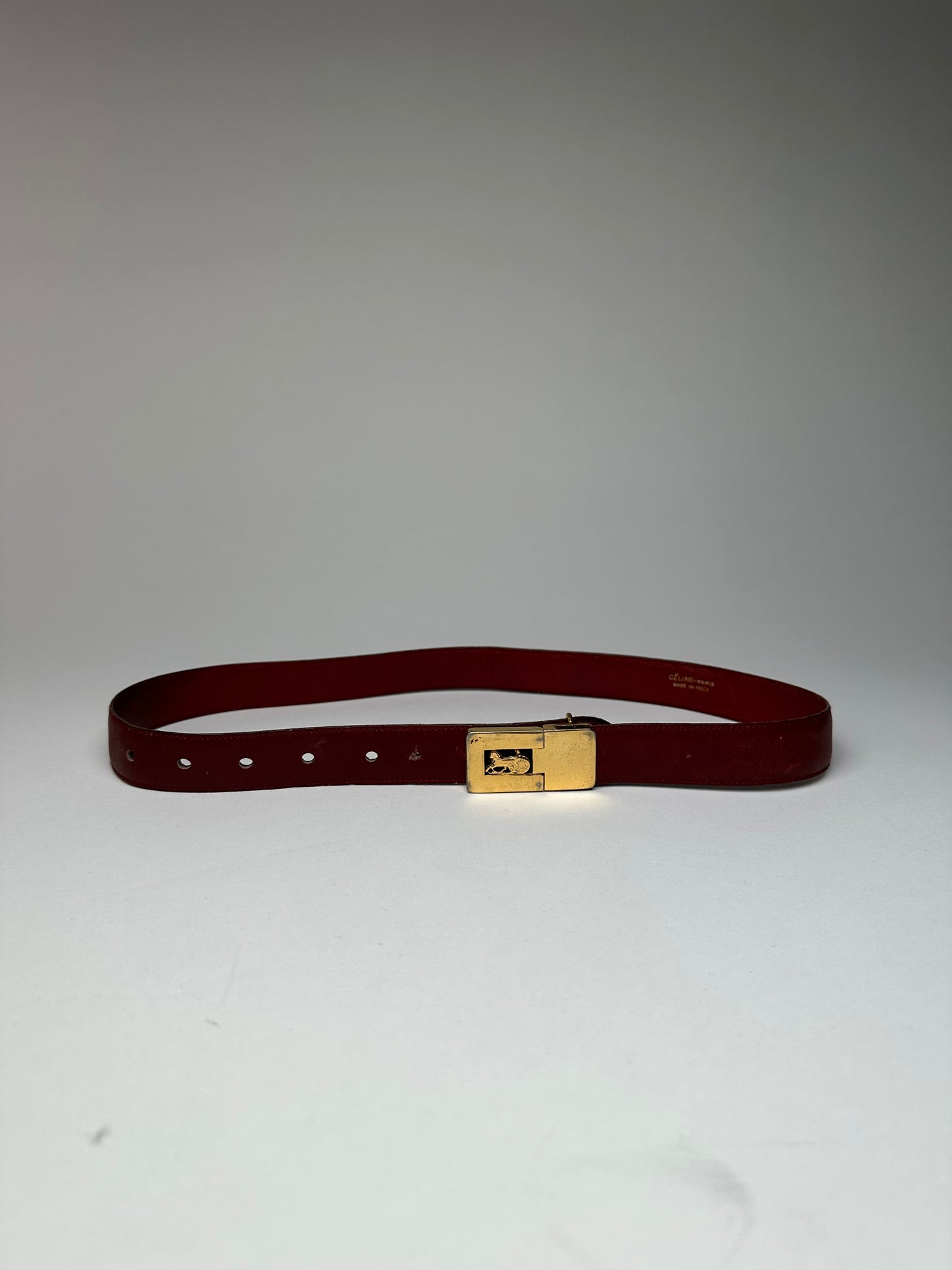 Vintage Celine Paris Leather Belt Burgundy
