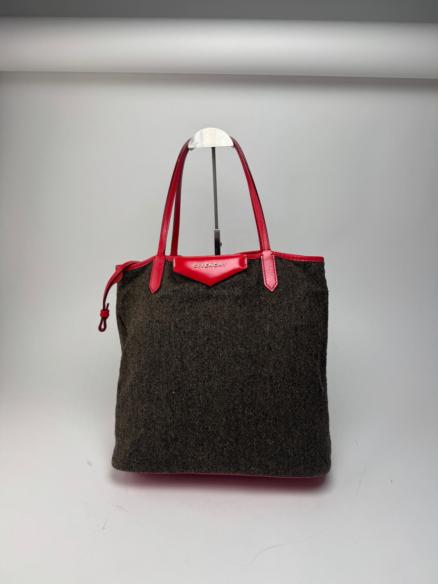 Vintage Givenchy Antigona Wool Patent Leather Tote Bag grey Red