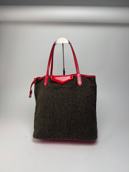 Vintage Givenchy Antigona Wool Patent Leather Tote Bag grey Red