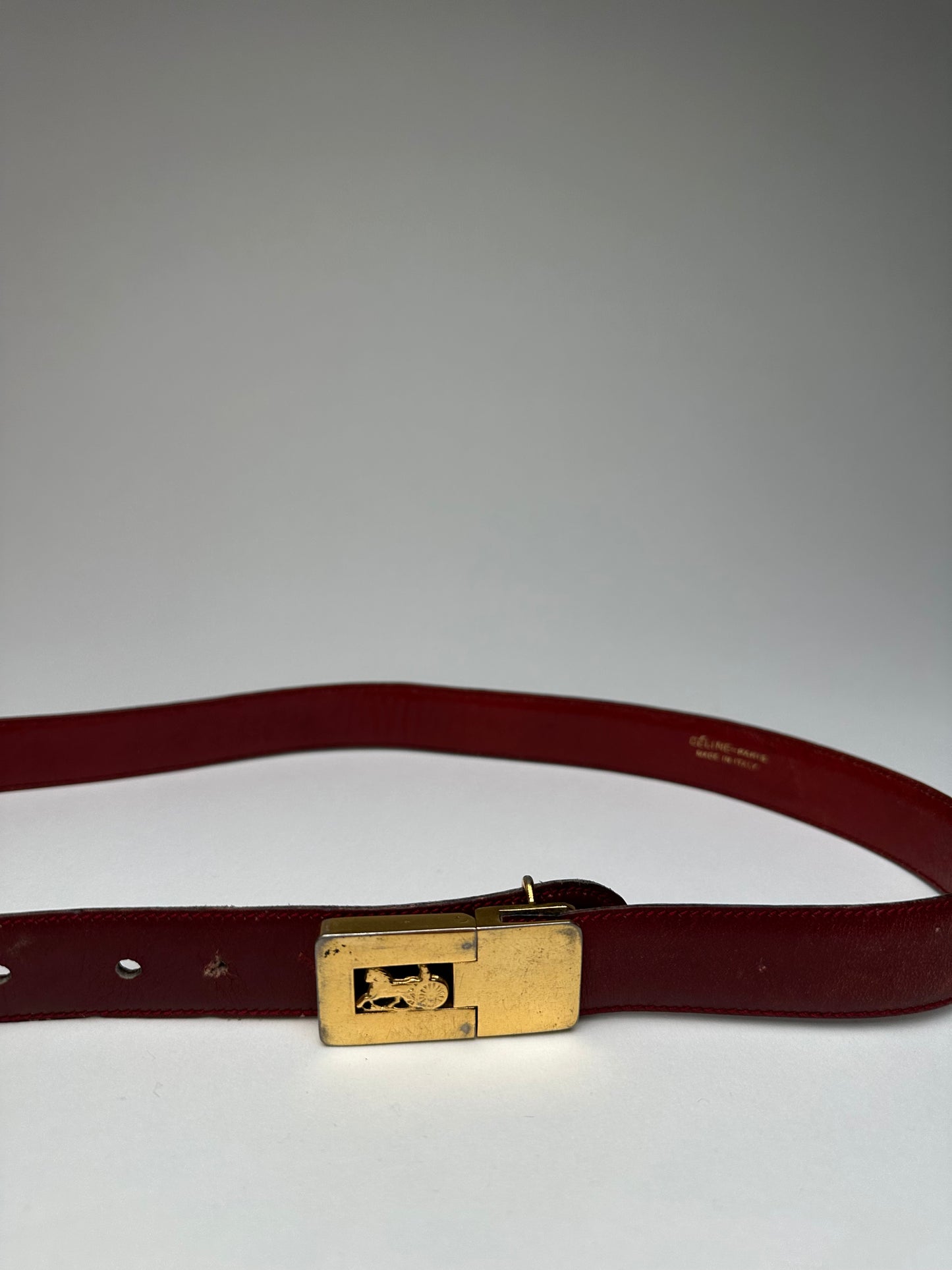 Vintage Celine Paris Leather Belt Burgundy