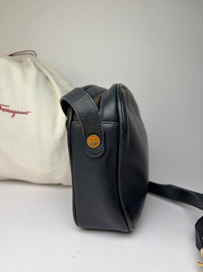 Vintage Salvatore Ferragamo Gancini Flap Crossbody Bag Late 1980s Black