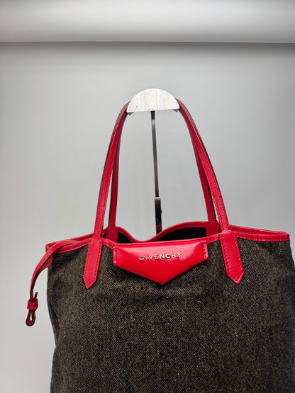 Vintage Givenchy Antigona Wool Patent Leather Tote Bag grey Red