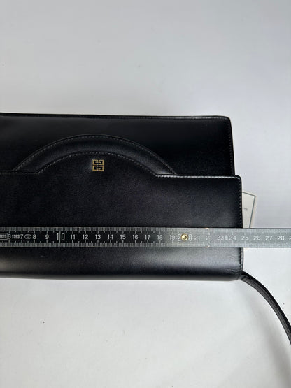 Vintage Givenchy 4G Logo Leather Flap Crossbody Bag Late 1980s Black