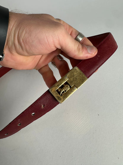 Vintage Celine Paris Leather Belt Burgundy