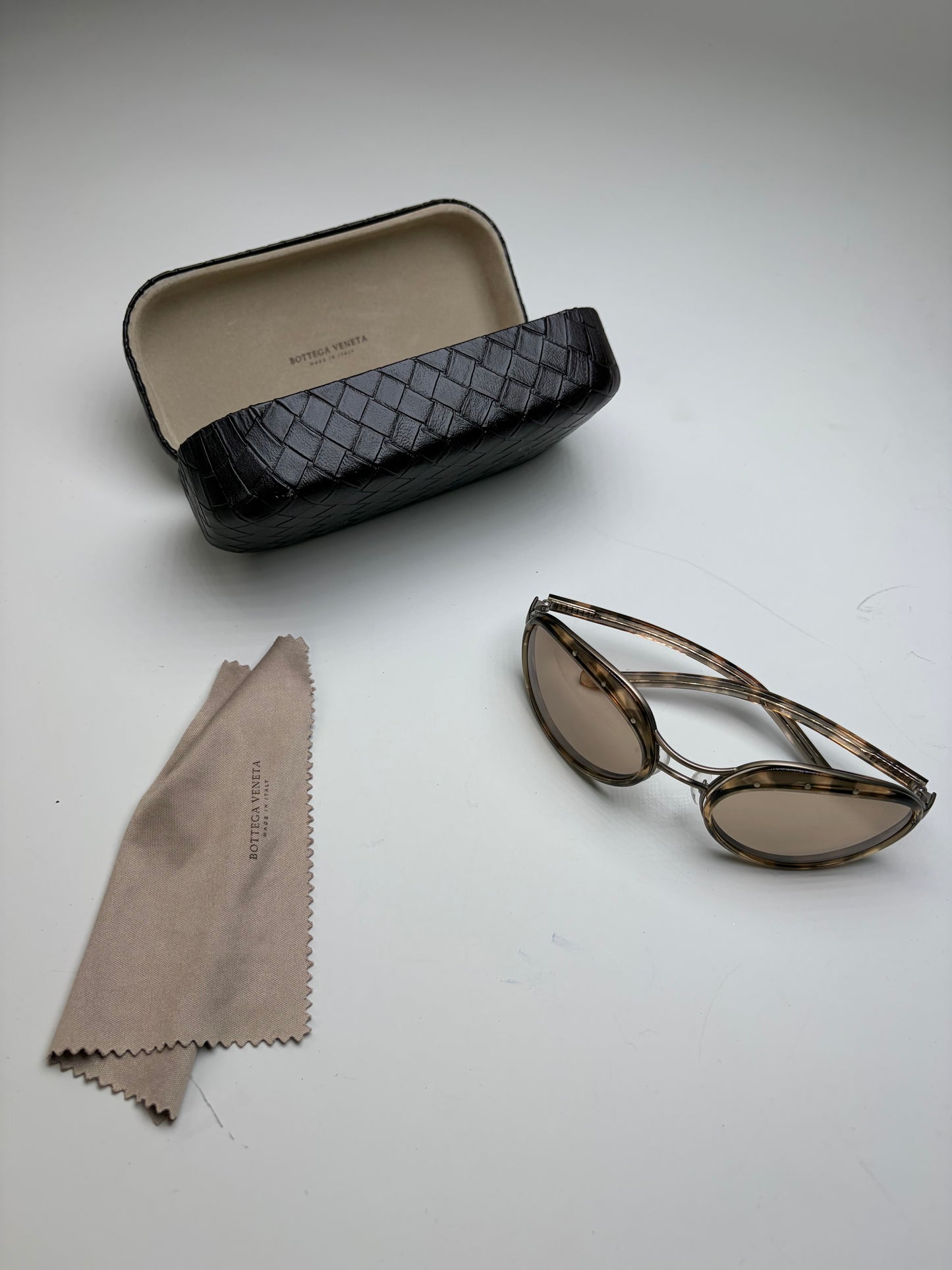 Vintage Bottega Veneta Acetate Sunglasses Brown Beige Gold