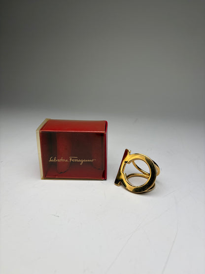 Vintage Ferragamo Gold Metal Ring with Box