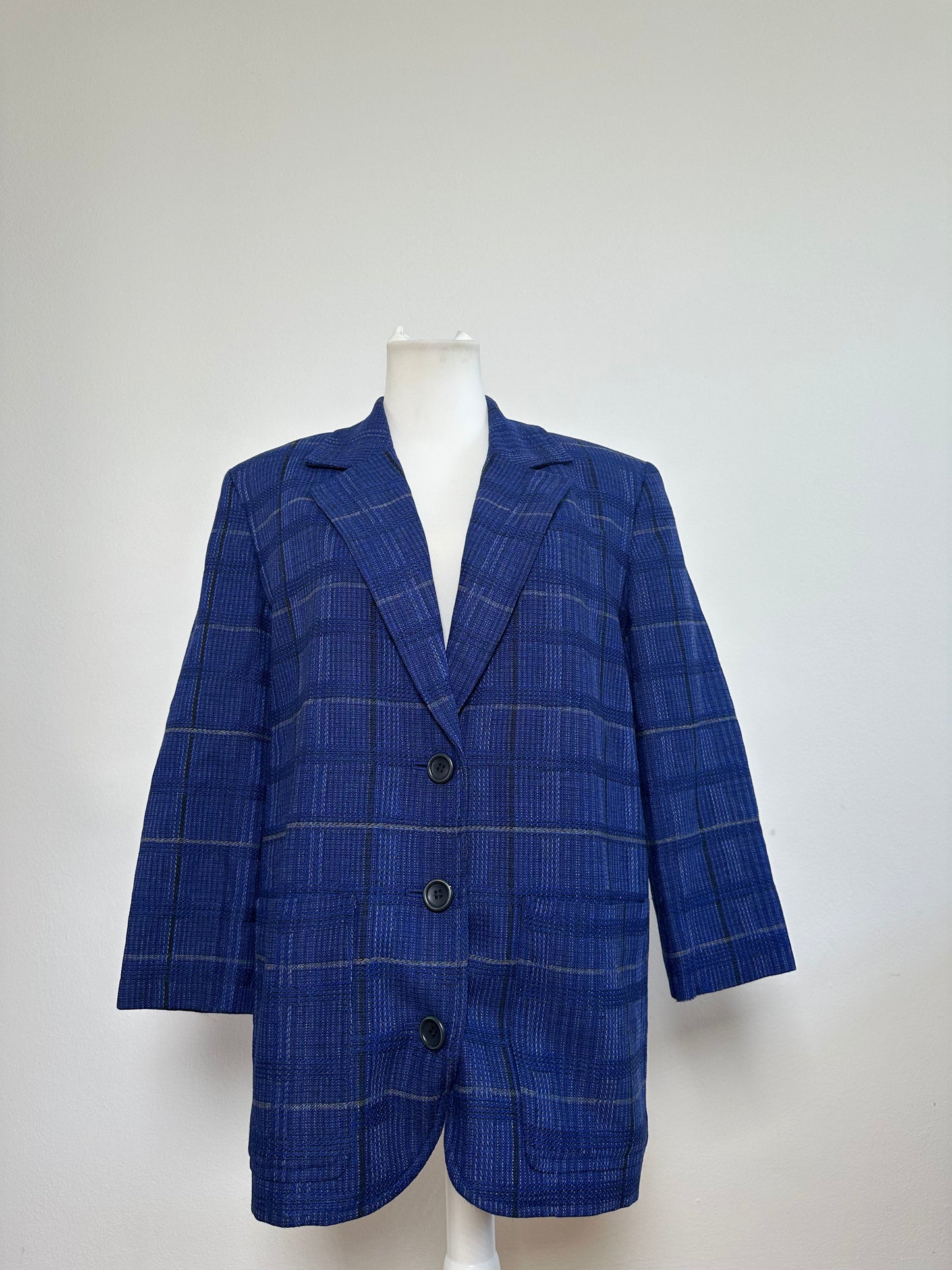 Vintage Dior Checked Wool Blend Blazer Blue L