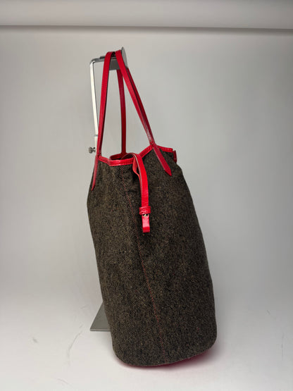 Vintage Givenchy Antigona Wool Patent Leather Tote Bag grey Red