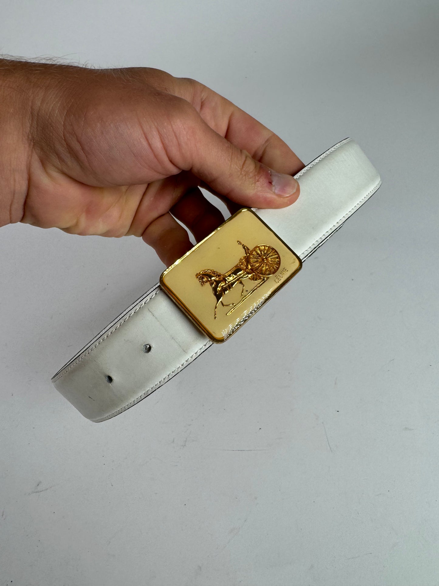 Vintage Celine Leather belt white