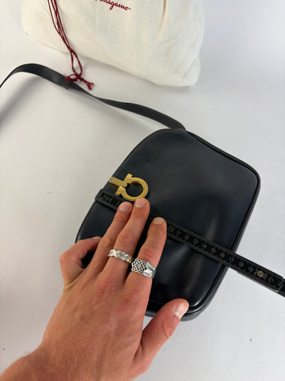 Vintage Salvatore Ferragamo Gancini Flap Crossbody Bag Late 1980s Black
