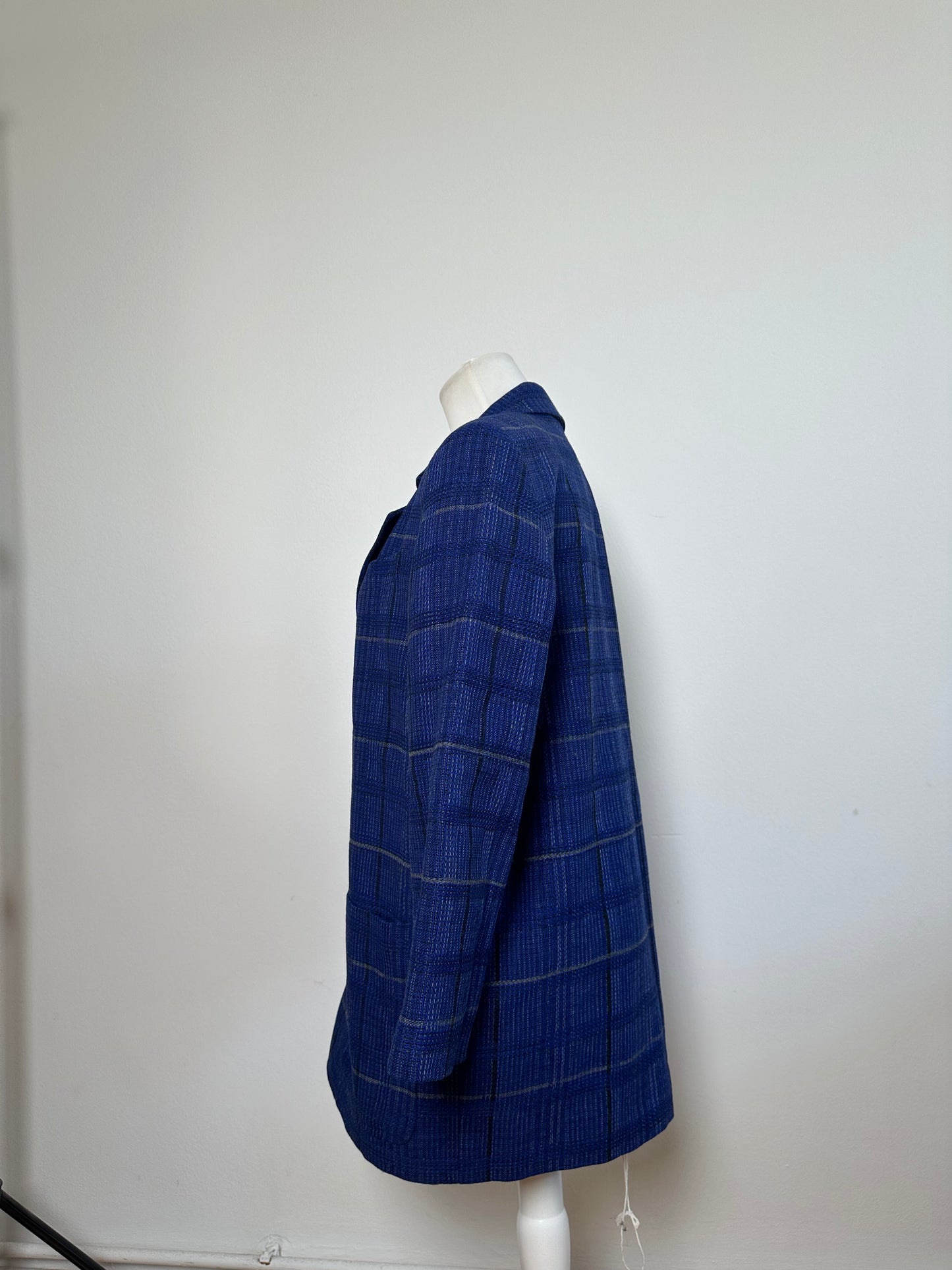 Vintage Dior Checked Wool Blend Blazer Blue L