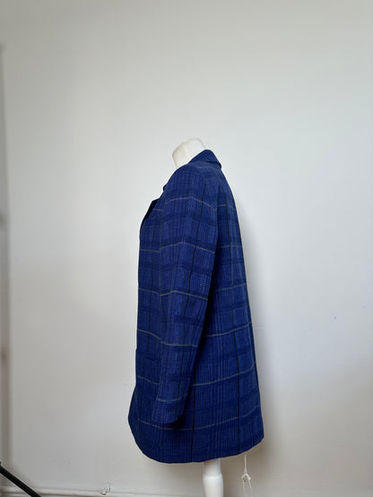 Vintage Dior Checked Wool Blend Blazer Blue L