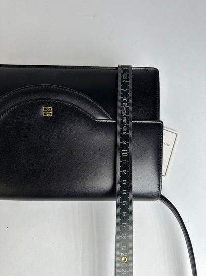 Vintage Givenchy 4G Logo Leather Flap Crossbody Bag Late 1980s Black