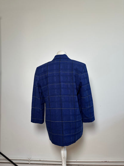 Vintage Dior Checked Wool Blend Blazer Blue L