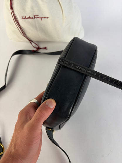 Vintage Salvatore Ferragamo Gancini Flap Crossbody Bag Late 1980s Black