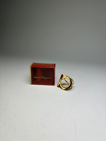 Vintage Ferragamo Gold Metal Ring with Box
