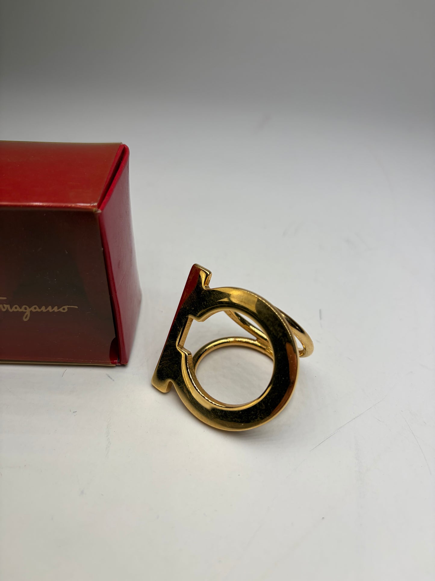 Vintage Ferragamo Gold Metal Ring with Box